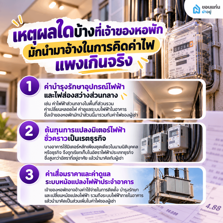 เหตุผลใดบ้างที่เจ้าของหอพักมักนำมาอ้างในการคิดค่าไฟแพงเกินจริง