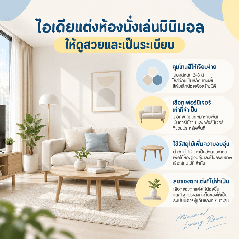 ไอเดียแต่งห้องนั่งเล่นมินิมอล ให้ดูสวยและเป็นระเบียบ