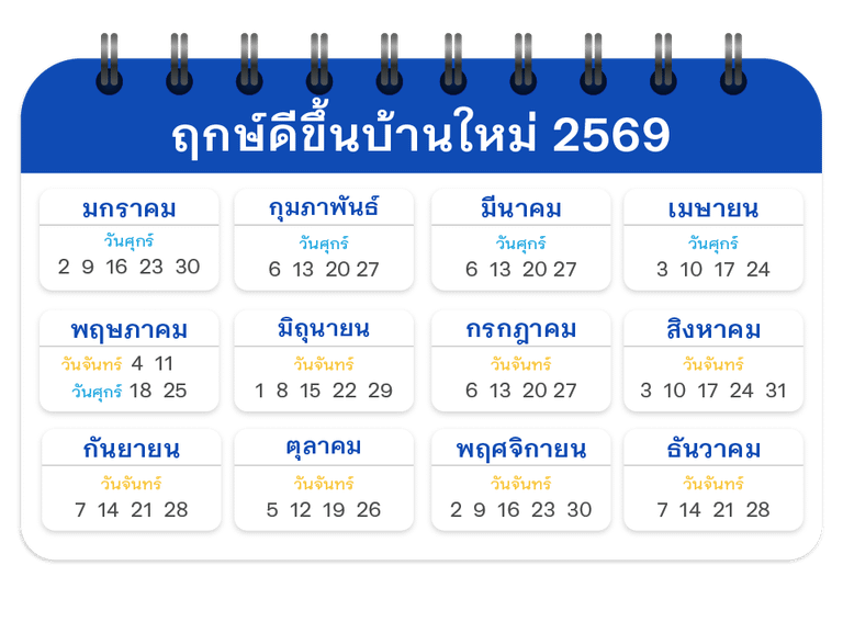ฤกษ์ขึ้นบ้านใหม่ 2569 ทั้ง 12 เดือน