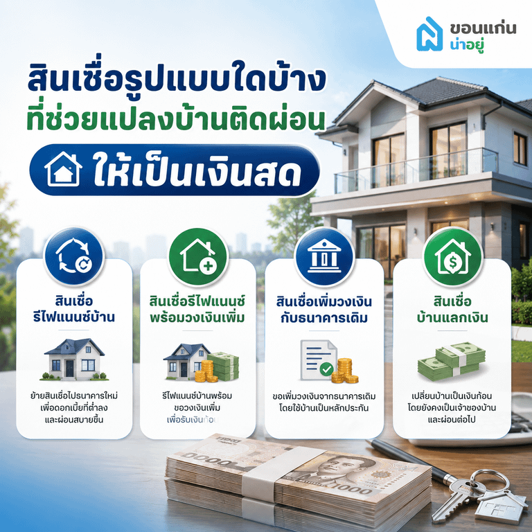 สินเชื่อรูปแบบใดบ้างที่ช่วยแปลงบ้านติดผ่อนให้เป็นเงินสด