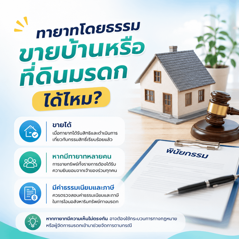 ทายาทโดยธรรมขายบ้านหรือที่ดินมรดกได้ไหม?