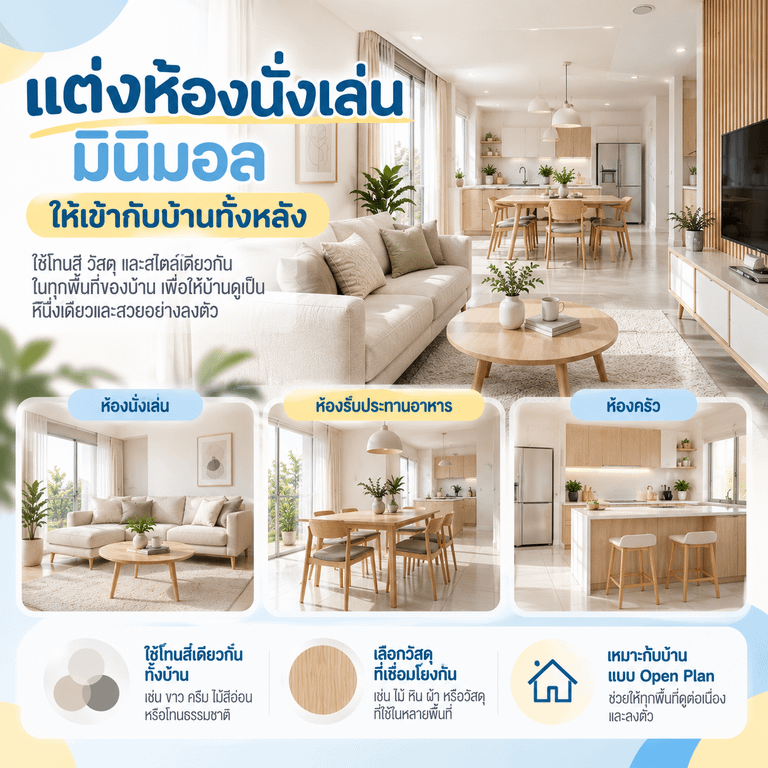 แต่งห้องนั่งเล่น มินิมอล ให้เข้ากับบ้านทั้งหลัง