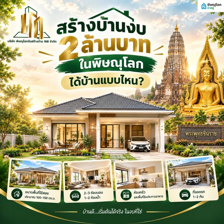 168 บริษัทรับสร้างบ้านพิษณุโลกราคาเริ่มต้น 2 ล้านบาท ได้บ้านแบบไหน?