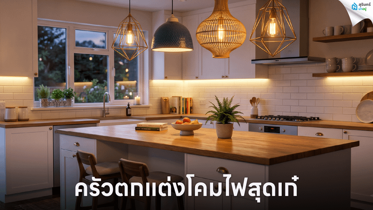ครัวตกแต่งโคมไฟสุดเก๋