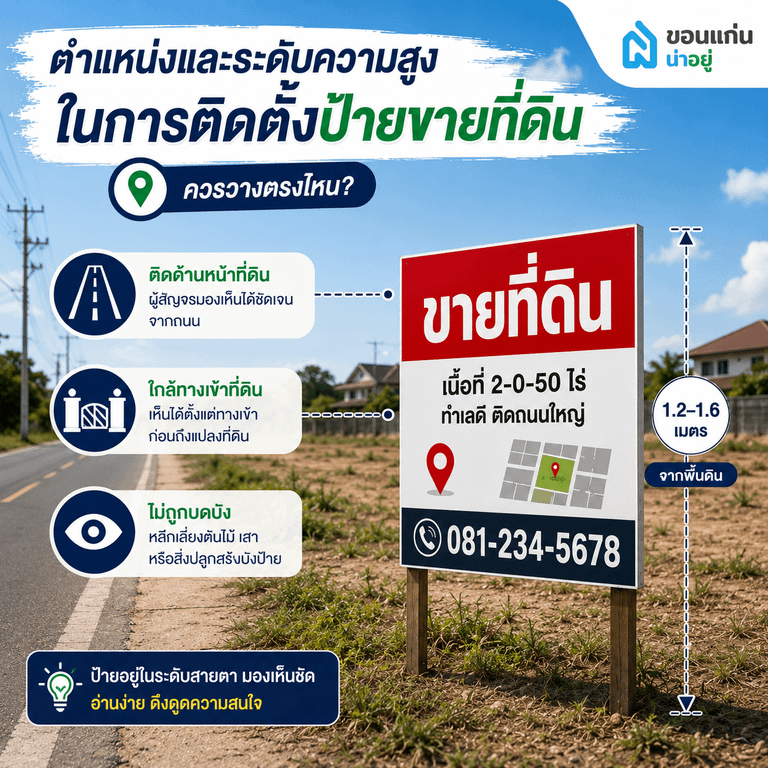 ตำแหน่งและระดับความสูงในการติดตั้งป้ายขายที่ดินควรวางตรงไหน