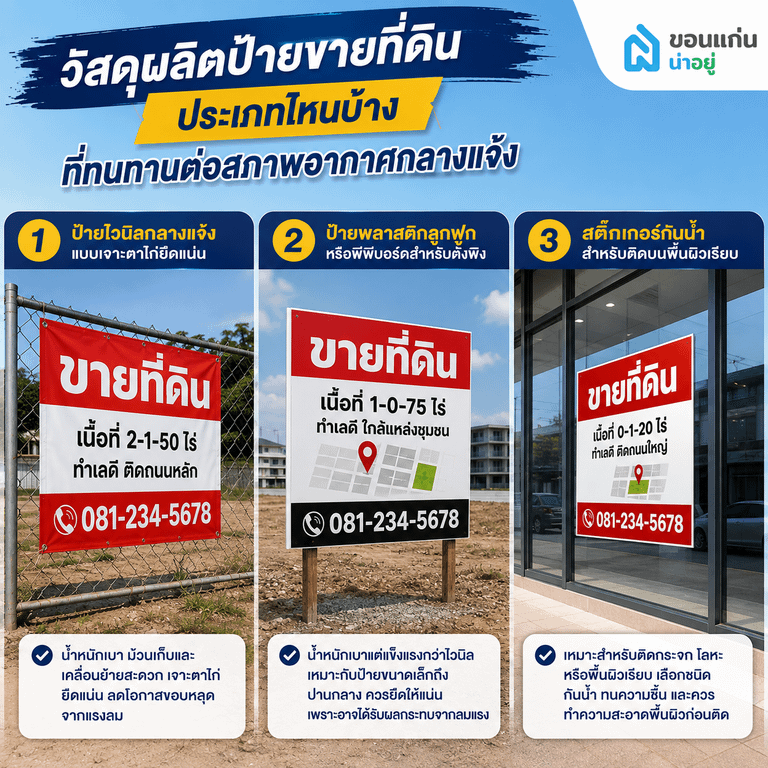 วัสดุผลิตป้ายขายที่ดินประเภทไหนบ้างที่ทนทานต่อสภาพอากาศกลางแจ้ง