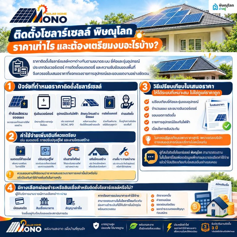 ติดตั้งโซลาร์เซลล์ พิษณุโลก ราคาเท่าไร และต้องเตรียมงบอะไรบ้าง?