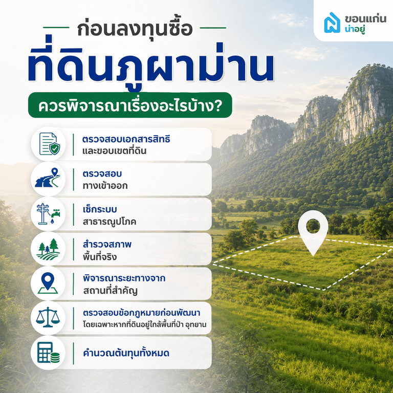 ก่อนลงทุนซื้อที่ดินภูผาม่านควรพิจารณาเรื่องอะไรบ้าง